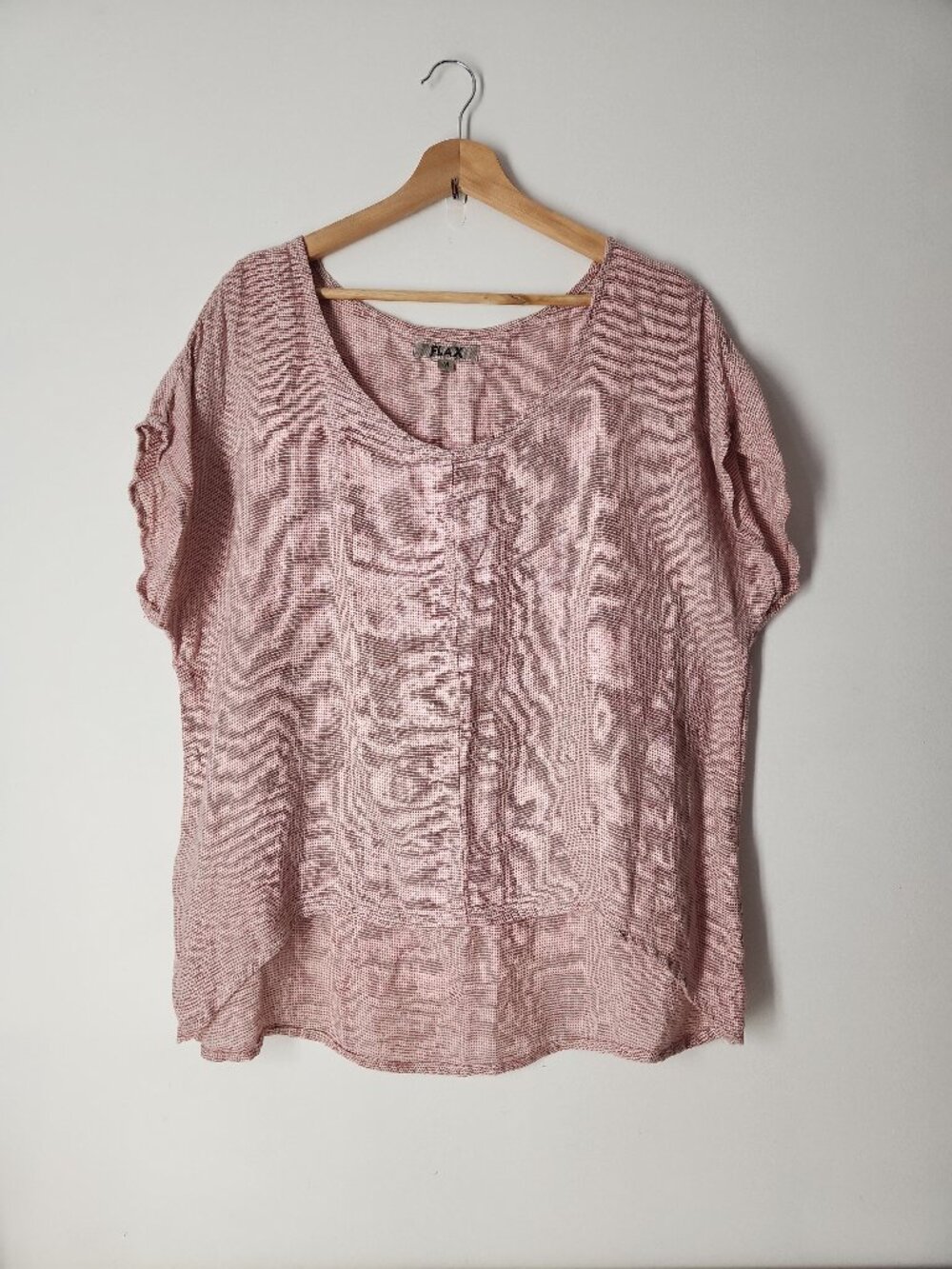 FLAX relaxed fit linen blouse lagenlook top high-low hem size M